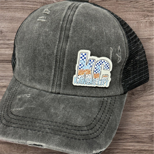 UV Printed Royal/Gold KC Checkered Burst Women's Ponytail Hat