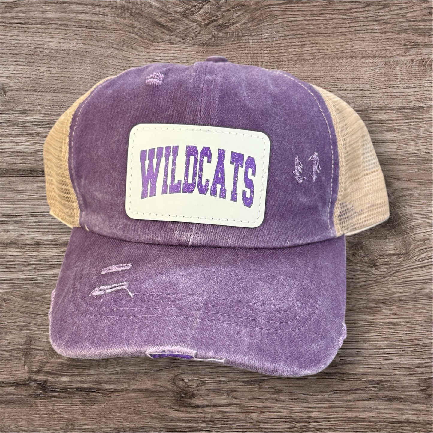 UV Printed Wildcats Distressed Women's Ponytail Hat