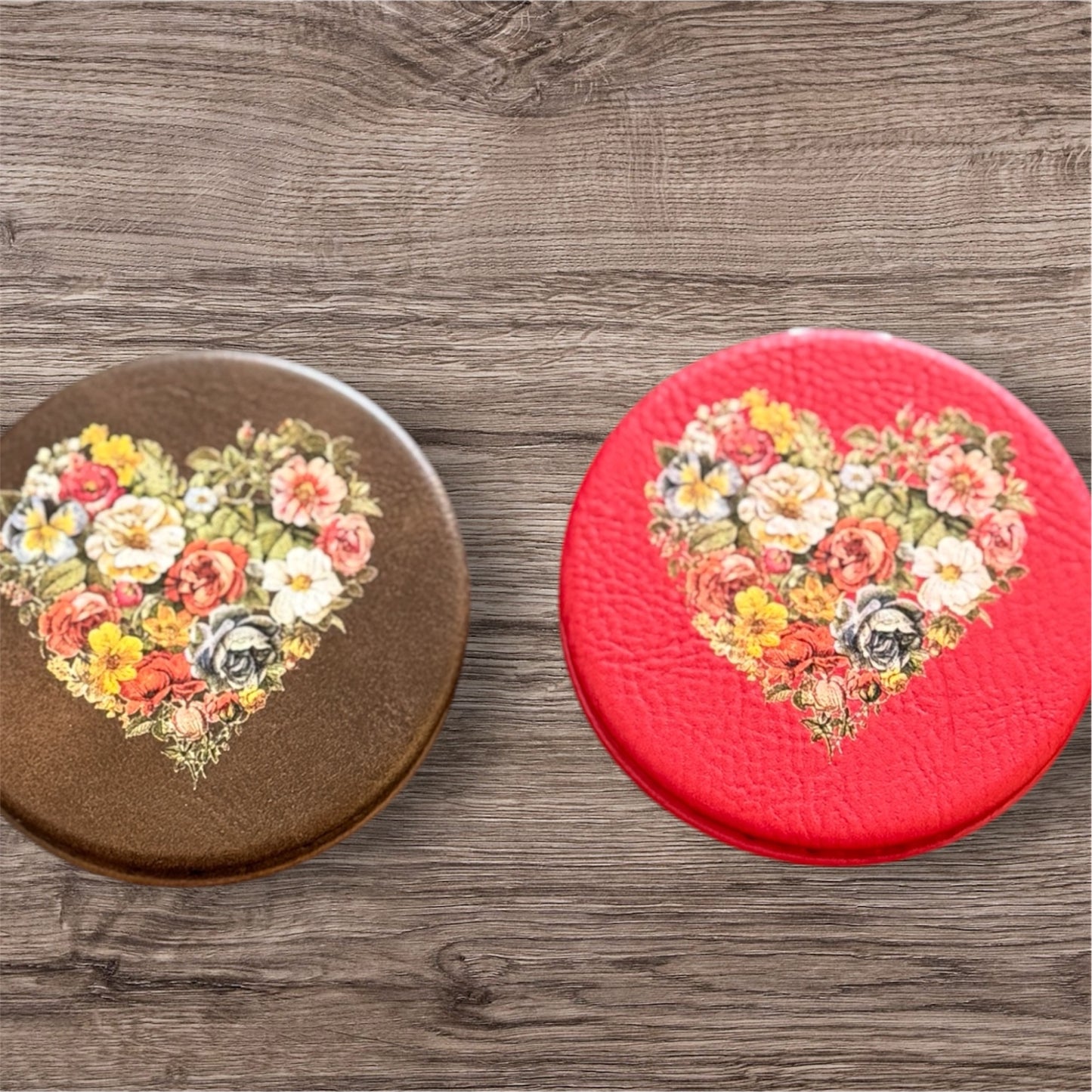 UV Printed Floral Heart Compact Mirror