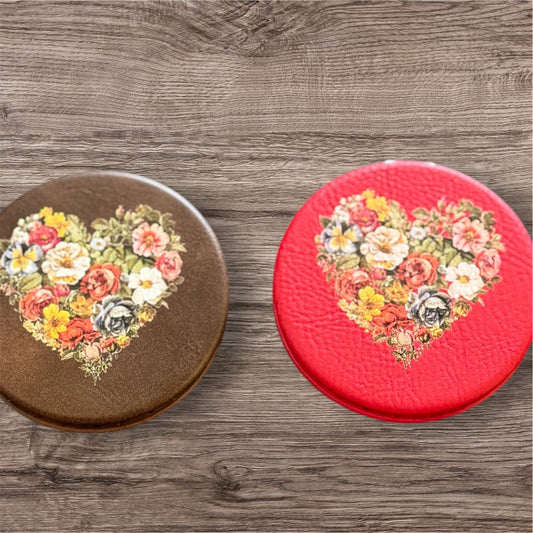 UV Printed Floral Heart Compact Mirror