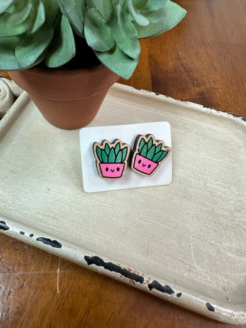 Pink Plant Studs