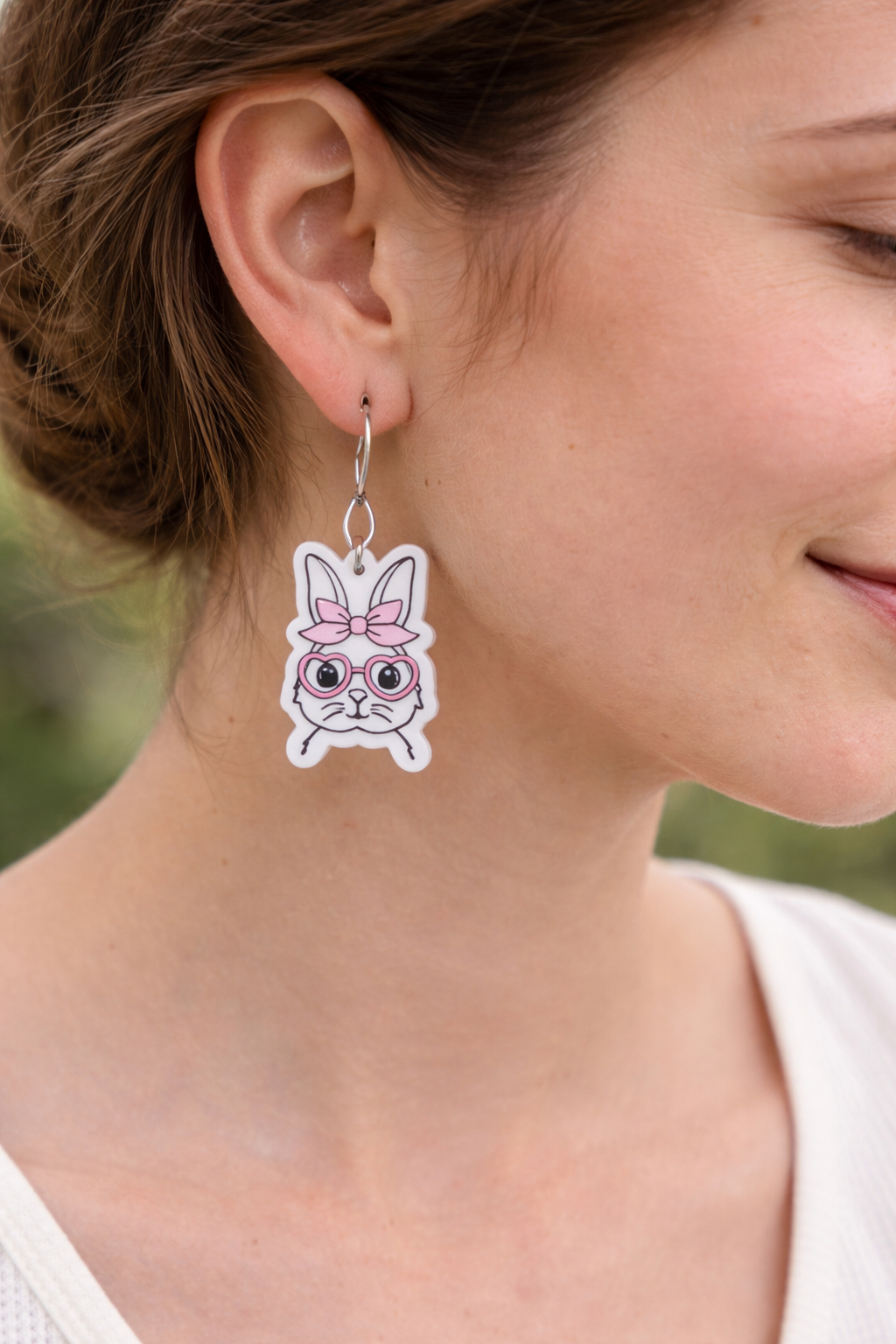 Easter Bunny With Glasses Acrylic Dangle Earrings