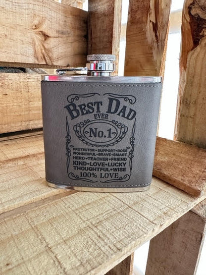Best Dad 6 oz Leatherette and Stainless Steel Flask