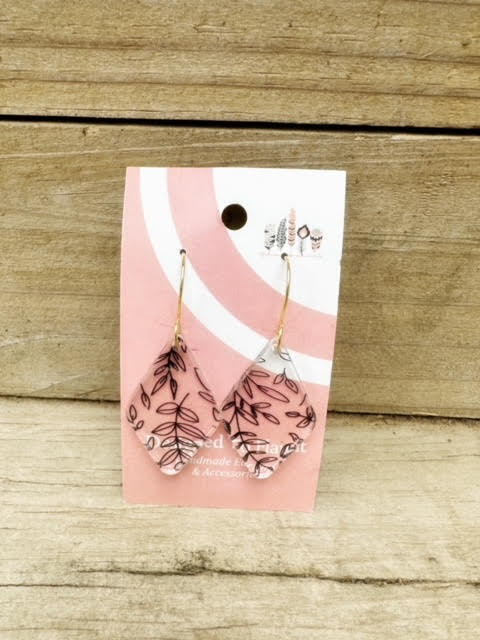 Black Scattered Vine Print Dangle Earrings