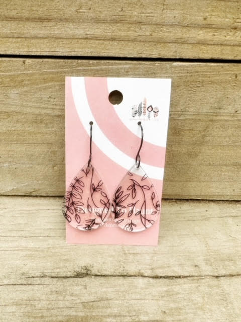 Black Scattered Vine Print Dangle Earrings