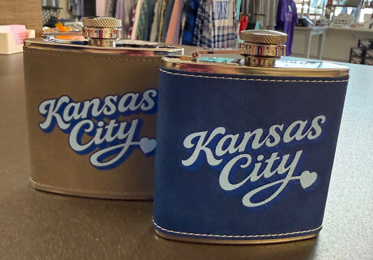 Kansas City Home Team Baseball Script UV Printed 6 oz Stainless Steel Flask