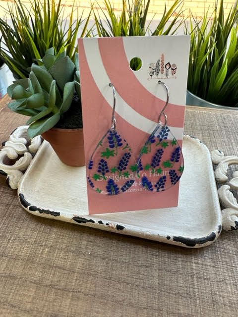 Blue Bonnets Scattered Print Dangle Earrings