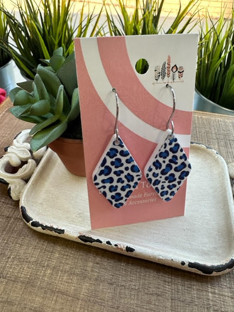 Blue Leopard Print Dangle Earrings
