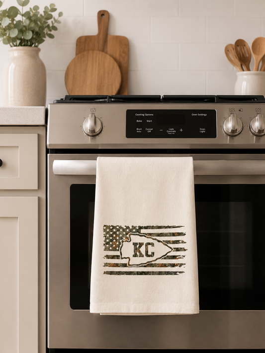 Camo KC Flag Tea Towel | KC Gift | Kansas City Hunting Gift