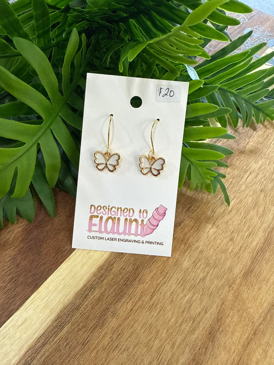 White Butterfly Gold-Plated Earrings
