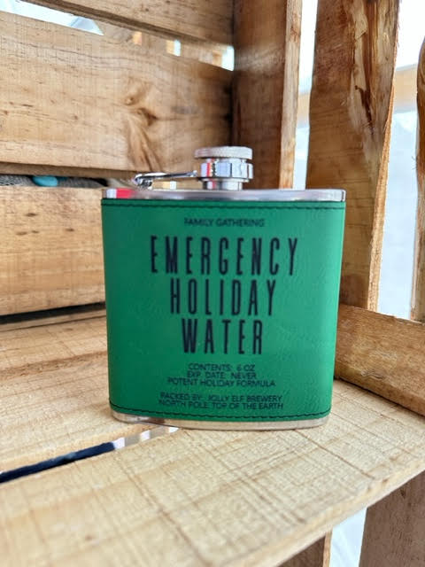 Emergency Holiday Water 6 oz Leatherette and Stainless Steel Flask