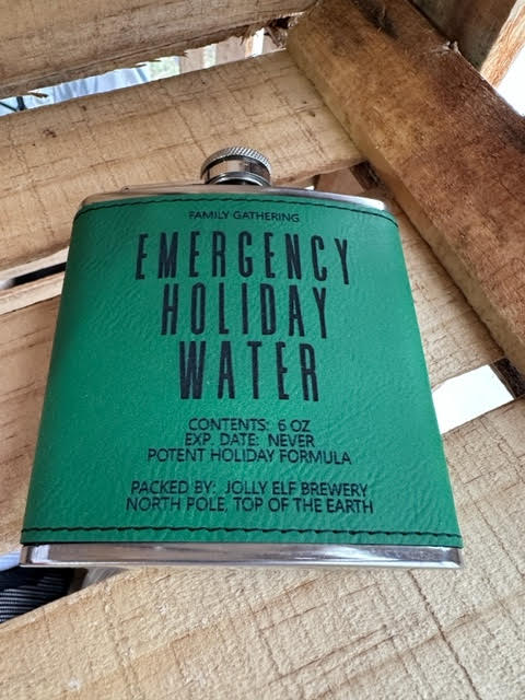 Emergency Holiday Water 6 oz Leatherette and Stainless Steel Flask