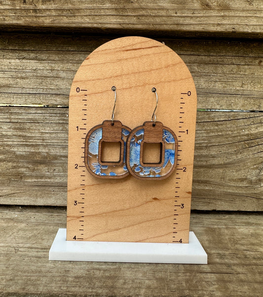 Blue Floral Square Inlay Earrings