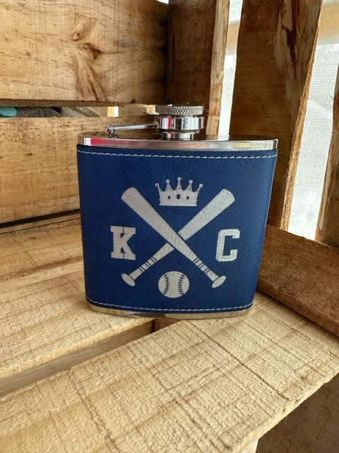 KC Baseball 6 oz Leatherette and Stainless Steel Flask