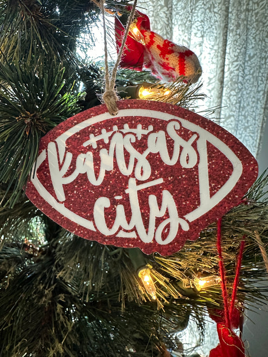 KC Red Glitter Football Ornament
