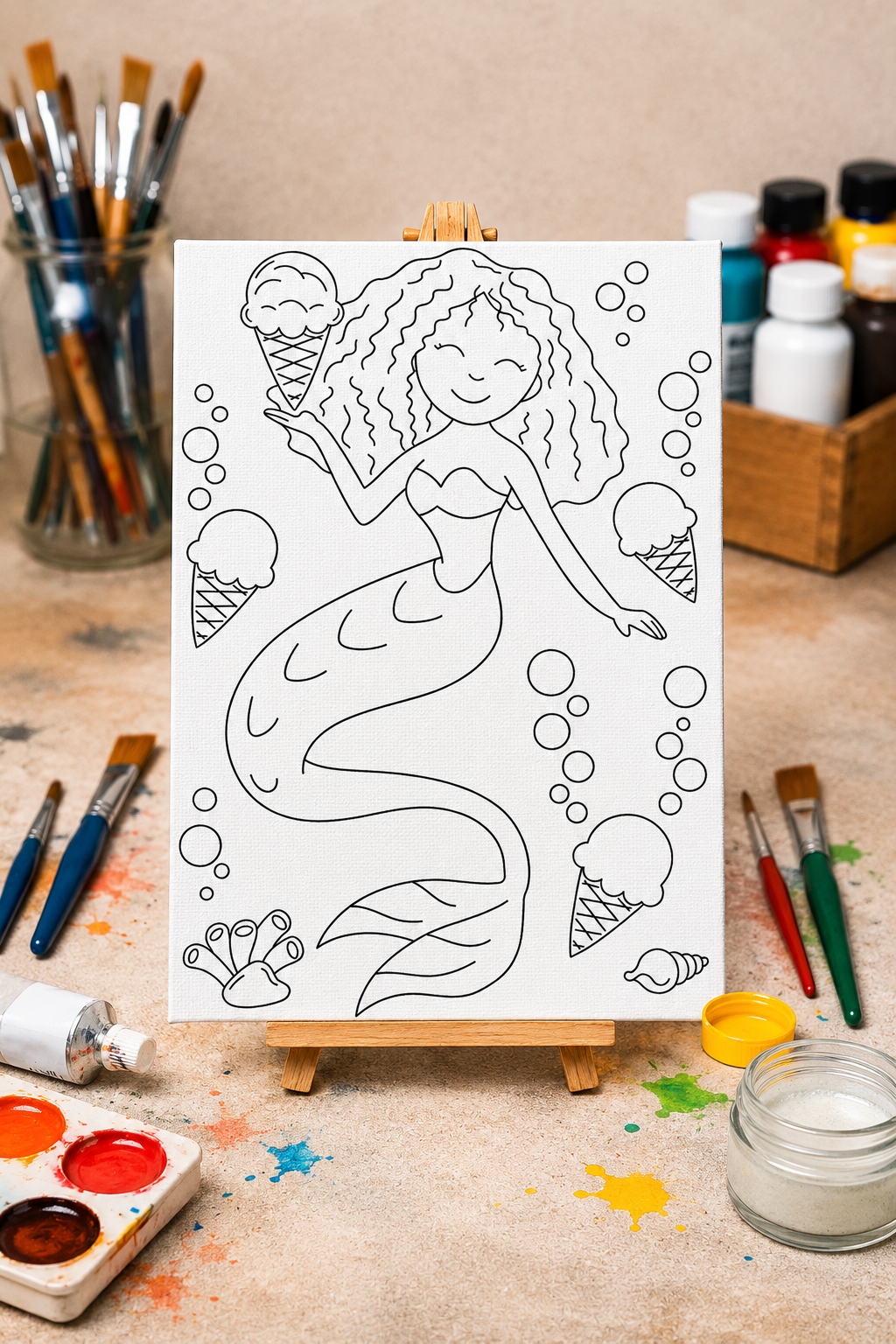 Paint-Your-Own Canvas – Mermaid Ice Cream Party
