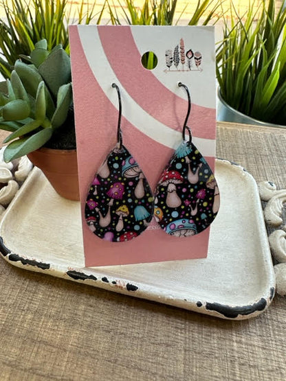 Groovy Mushrooms Print Dangle Earrings