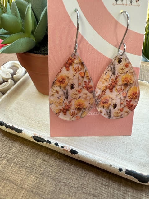 Fall Floral Scattered Print Dangle Earrings