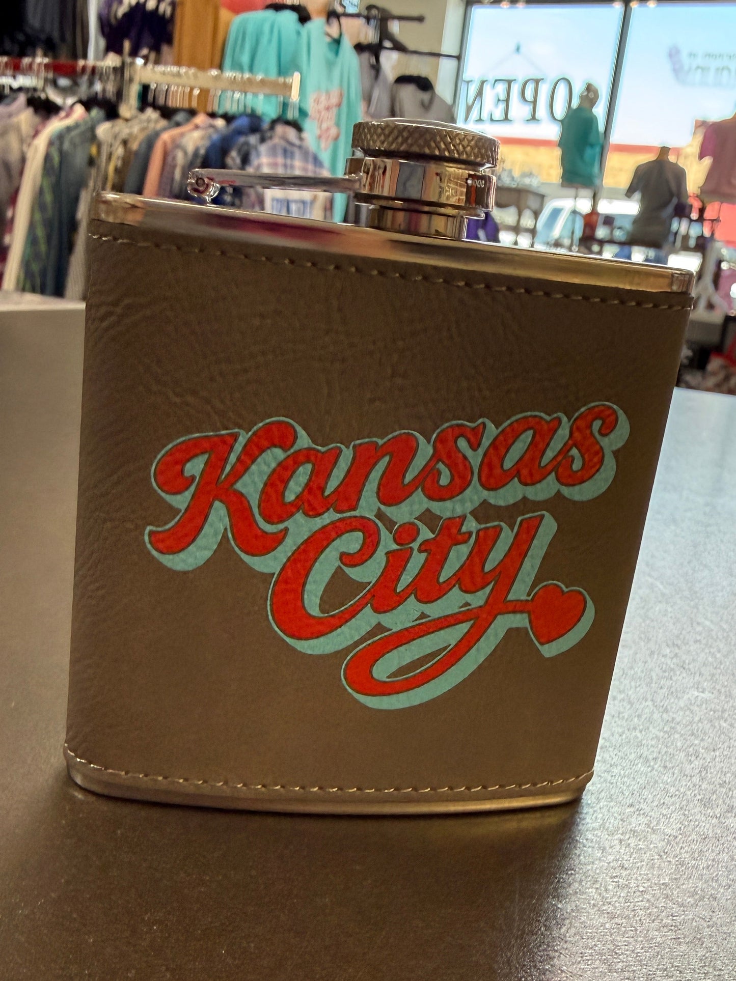 Kansas City Home Team Soccer Script UV Printed 6 oz Stainless Steel Flask