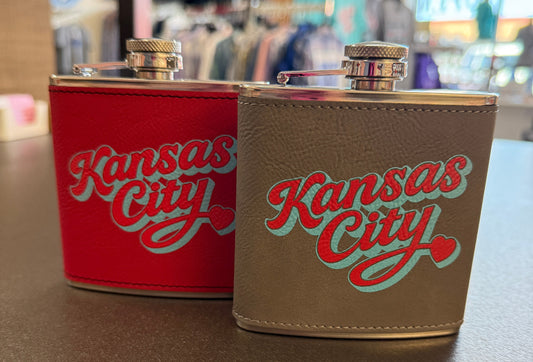 Kansas City Home Team Soccer Script UV Printed 6 oz Stainless Steel Flask