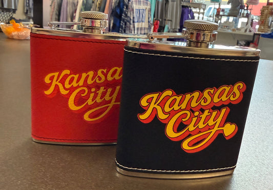 Kansas City Home Team Football Script UV Printed 6 oz Stainless Steel Flask