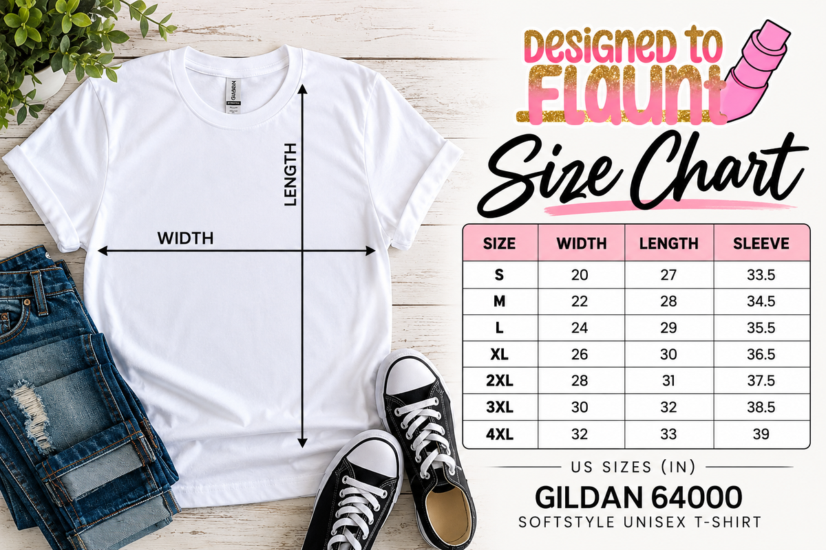 Size Chart - Gildan 64000 Softstyle Unisex T-Shirt