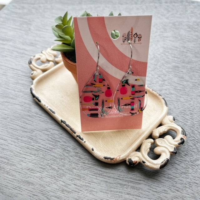 Hair Dresser Scattered Print Dangle Earrings
