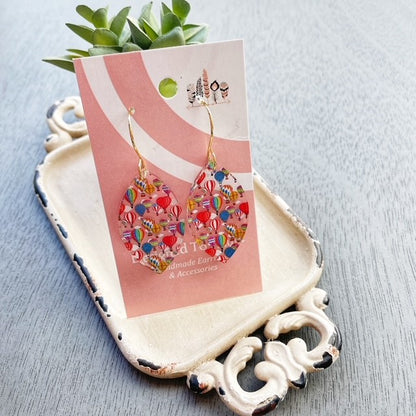 Hot Air Balloons Scattered Print Dangle Earrings