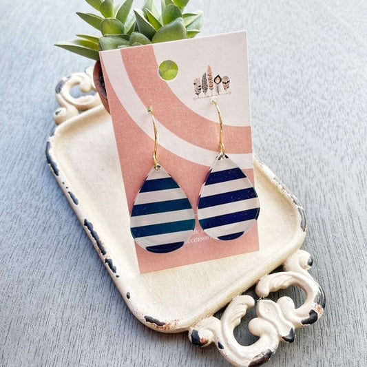 Navy Stripes Dangle Earrings