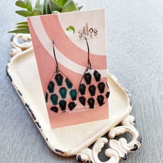 Coffin Scattered Print Dangle Earrings