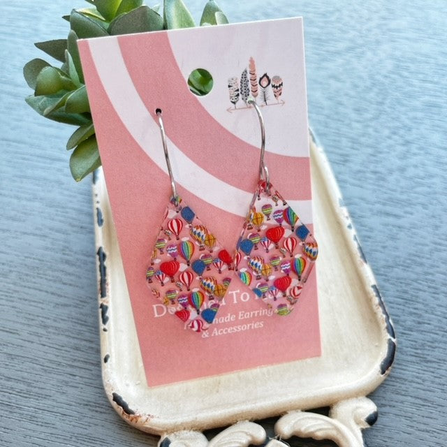Hot Air Balloons Scattered Print Dangle Earrings