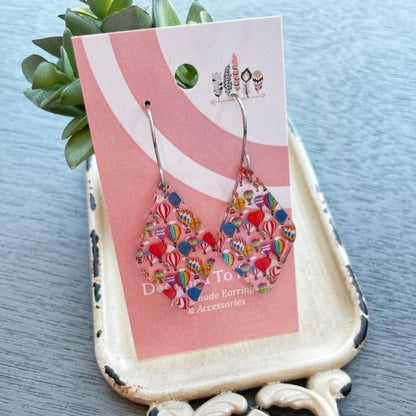 Hot Air Balloons Scattered Print Dangle Earrings