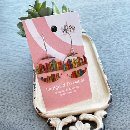 Book Shelf Scattered Print Dangle Earrings
