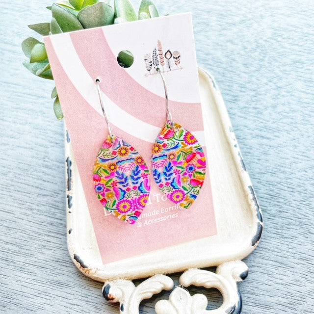 Traditional Mexican Floral Scattered Print Dangle Earrings