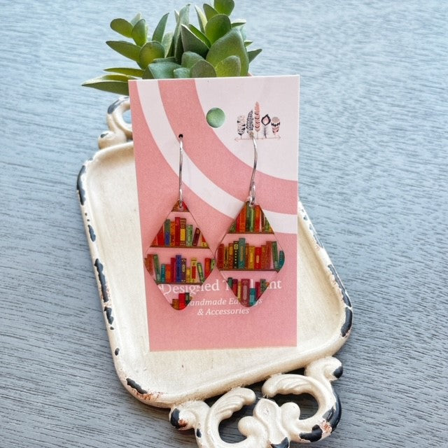 Book Shelf Scattered Print Dangle Earrings