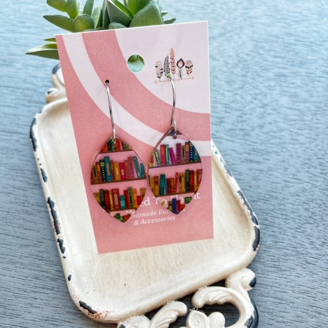 Book Shelf Scattered Print Dangle Earrings