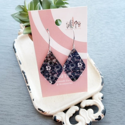 Grey Scale Floral Scattered Print Dangle Earrings