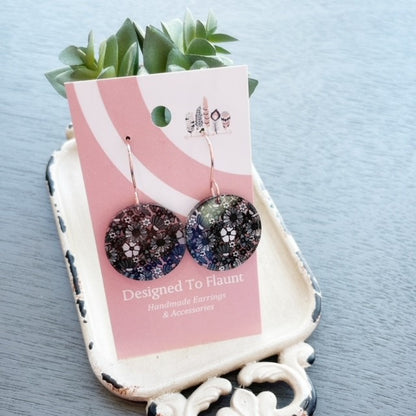 Grey Scale Floral Scattered Print Dangle Earrings