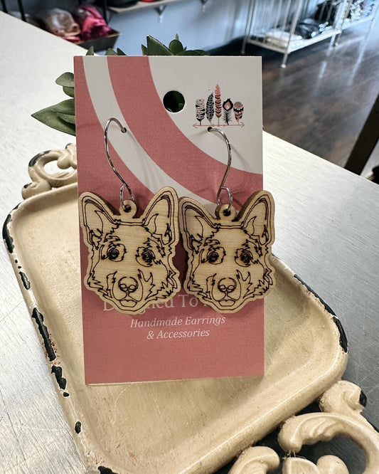 German Shepherd Engraved Earrings