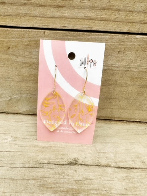 Yellow Scattered Vine Print Dangle Earrings